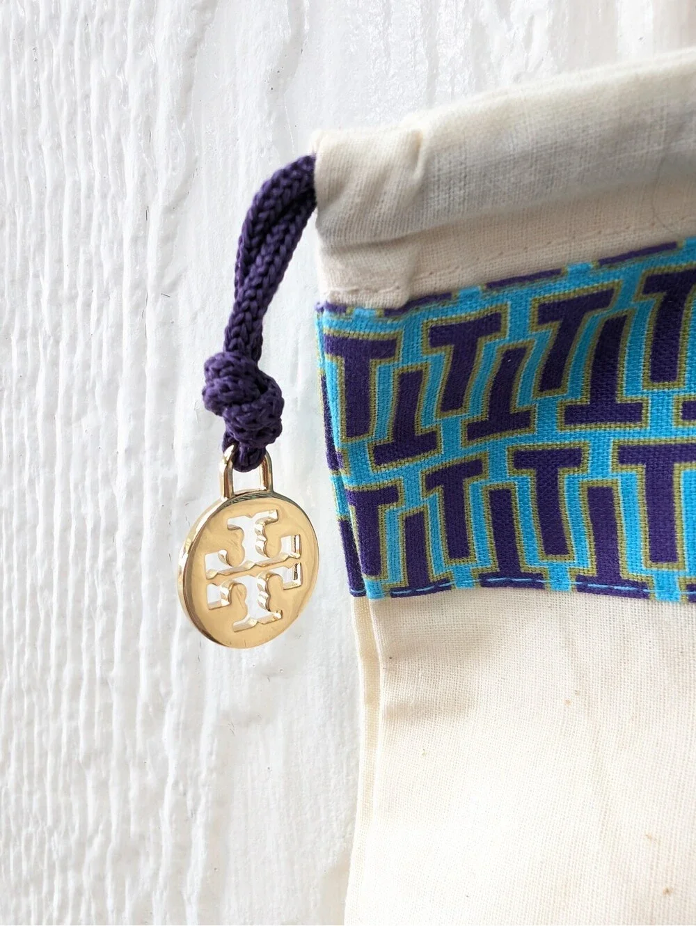 Tory Burch XL Canvas Dust Bag Cover Drawstring Logo Charm 23”X 23”
